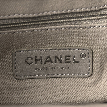 Chanel Striped Canvas Deauville Drawstring Bag Grey Black 6 of 9