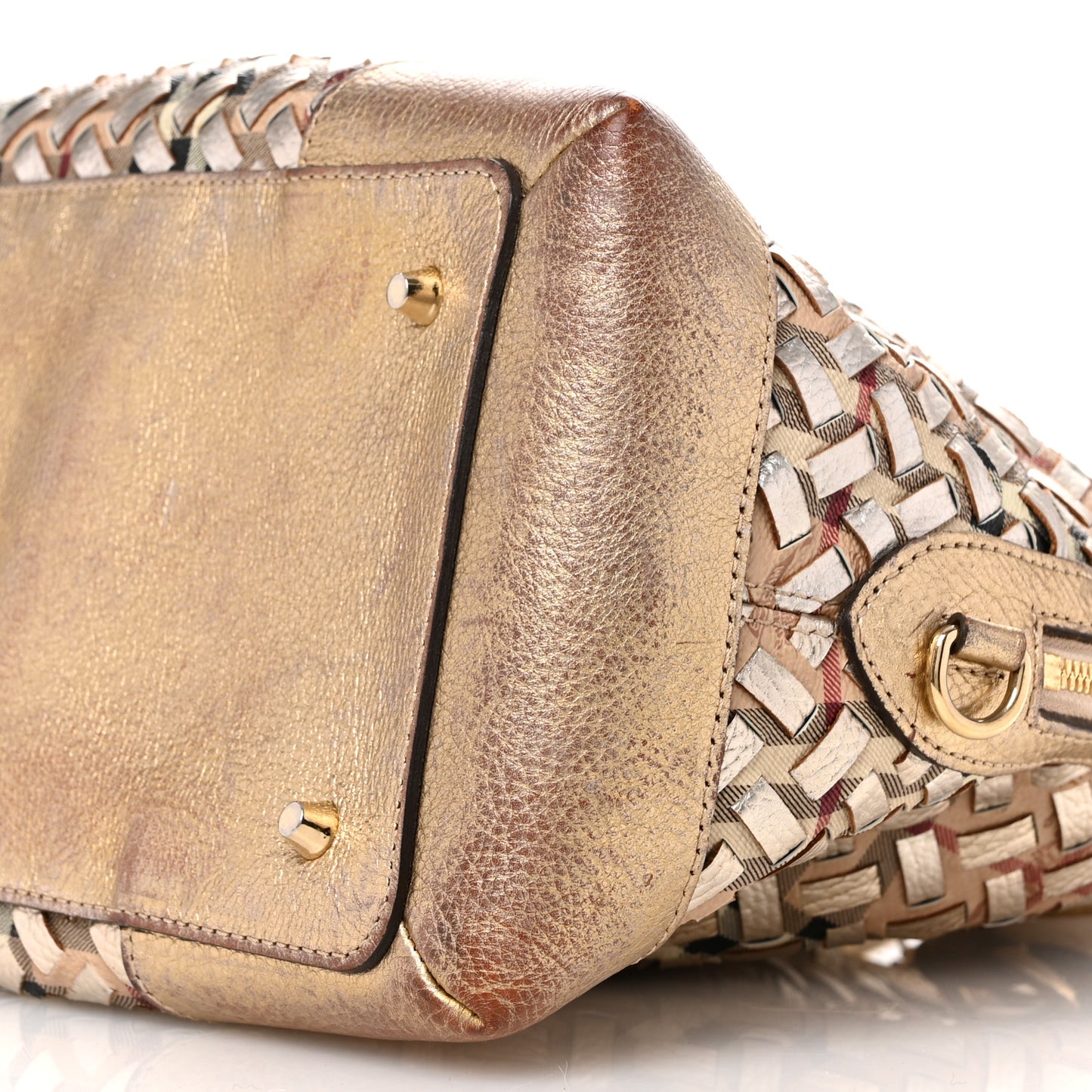 Metallic Woven Haymarket Check Thornley Satchel Gold
