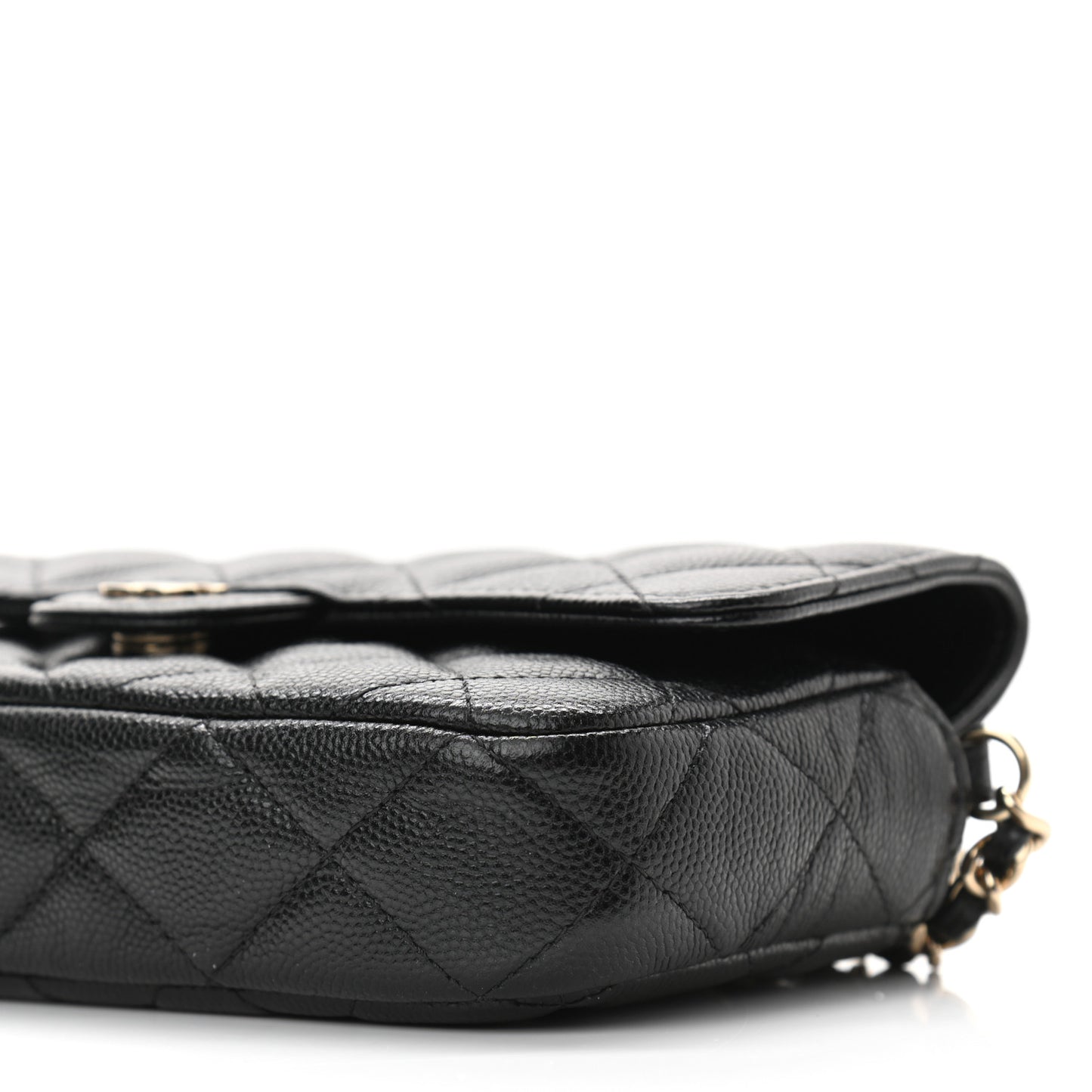 Caviar Quilted Flap Phone Holder With Chain Black