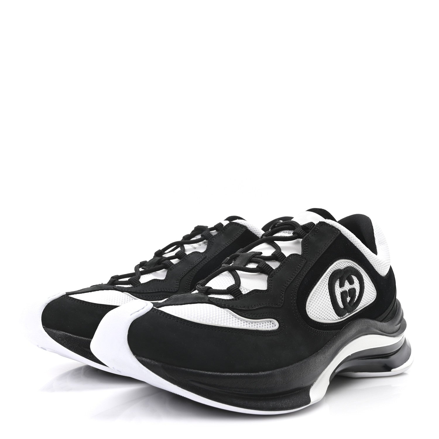 Gucci Technical Knit Fabric Suede Calfskin Mens Gucci Run Sneakers 11.5 Black White 4 of 9