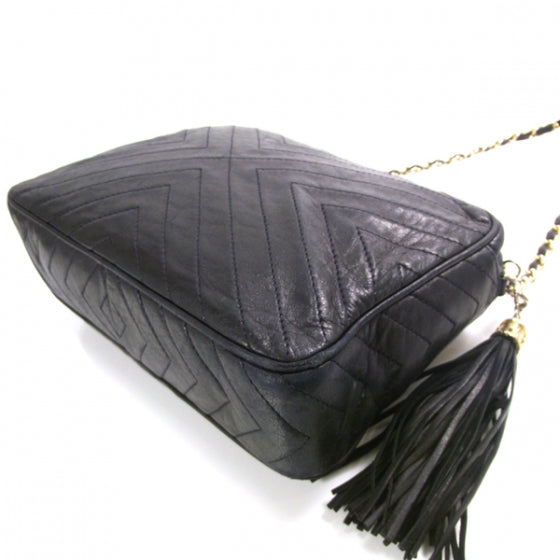 Chanel Lambskin Chevron Tassel Bag Navy 5 of 12