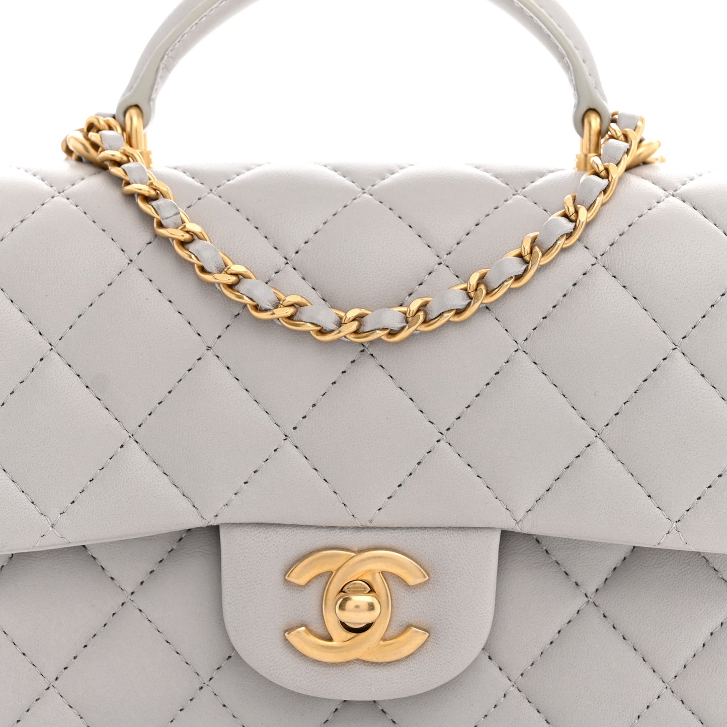 Lambskin Quilted Mini Top Handle Rectangular Flap Grey