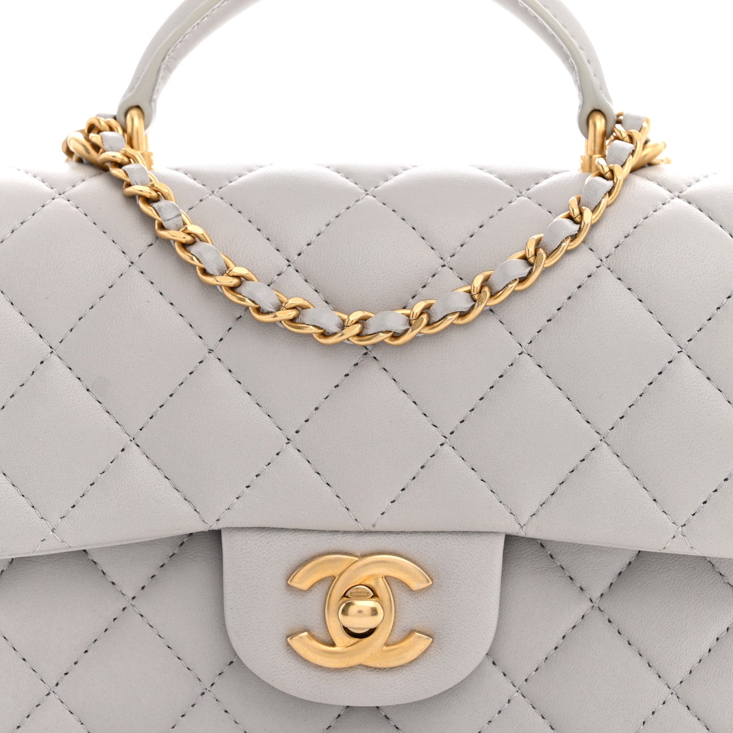 Chanel Lambskin Quilted Mini Top Handle Rectangular Flap Grey 7 of 10