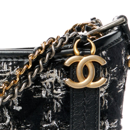 Chanel Tweed Calfskin Small Gabrielle Hobo Black Silver Ecru 8 of 10