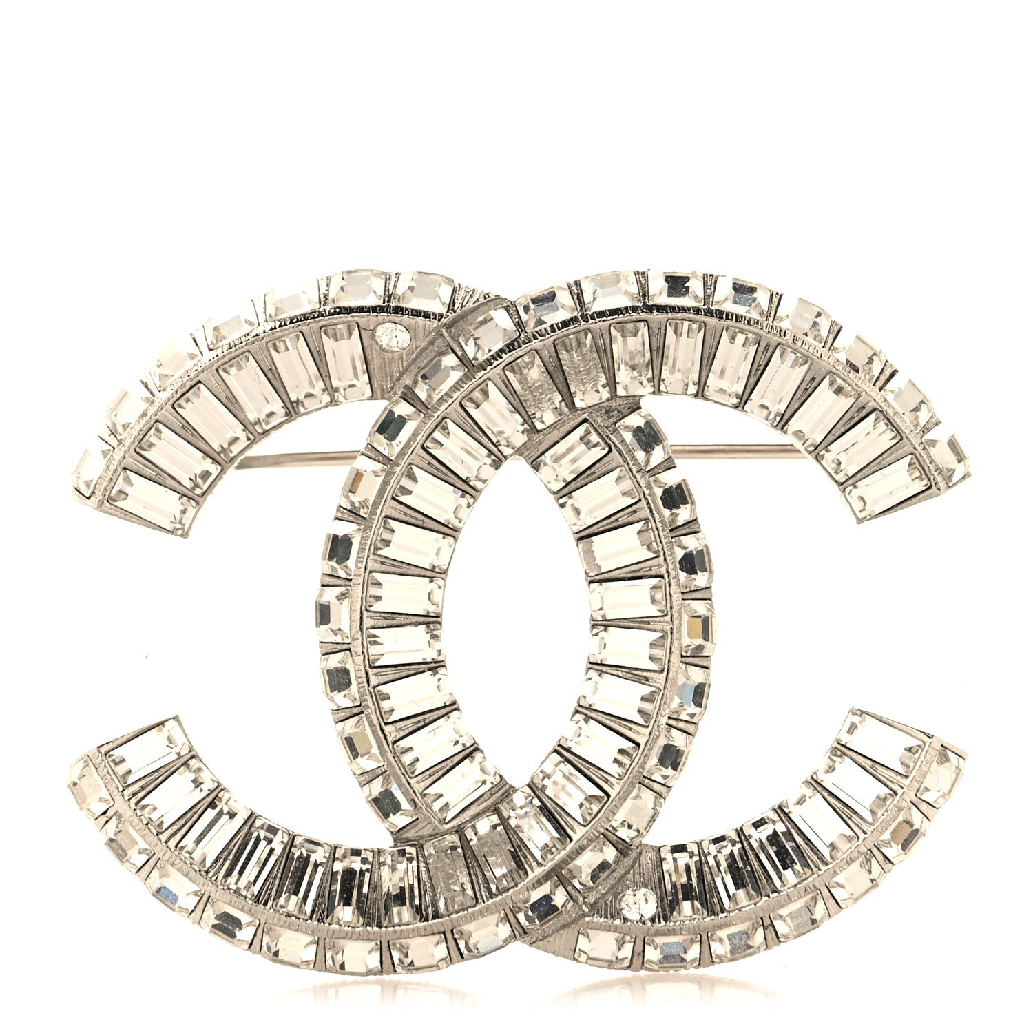 Chanel Metal Crystal Baguette CC Brooch Silver 1 of 4