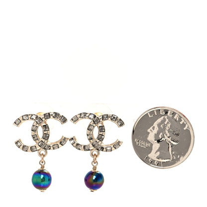 Chanel Metal Pearl Crystal CC Drop Earrings Gold Purple Gray 2 of 5
