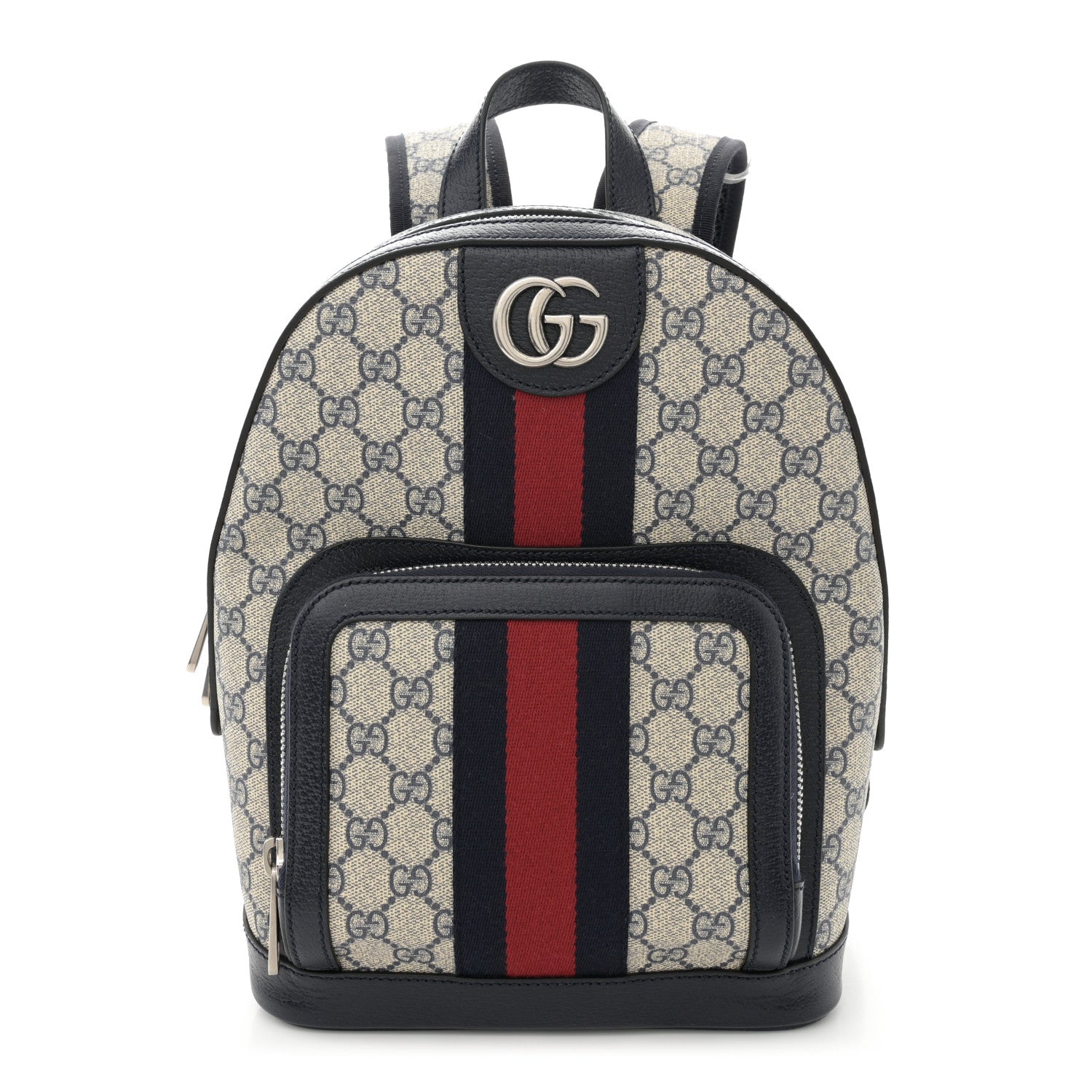 Gucci GG Supreme Monogram Textured Dollar Calfskin Web Small Ophidia Day Backpack Beige Blue Black 1 of 11