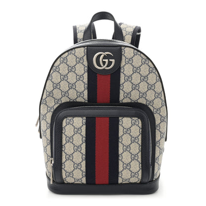 Gucci GG Supreme Monogram Textured Dollar Calfskin Web Small Ophidia Day Backpack Beige Blue Black 1 of 11