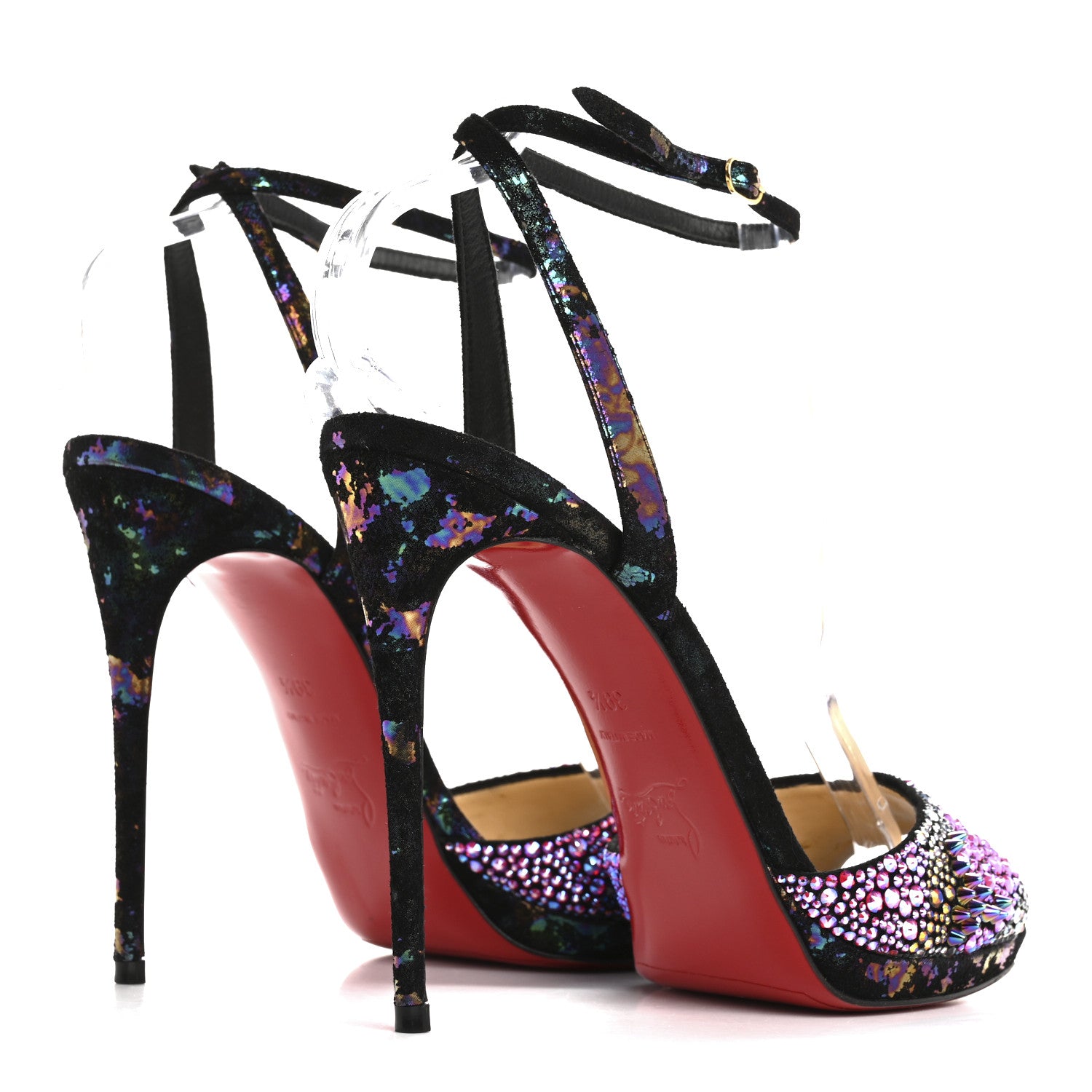 Christian Louboutin Milky Suede Loubiloo Bling Bang 120 Sandals 39.5 Black Multicolor 5 of 12