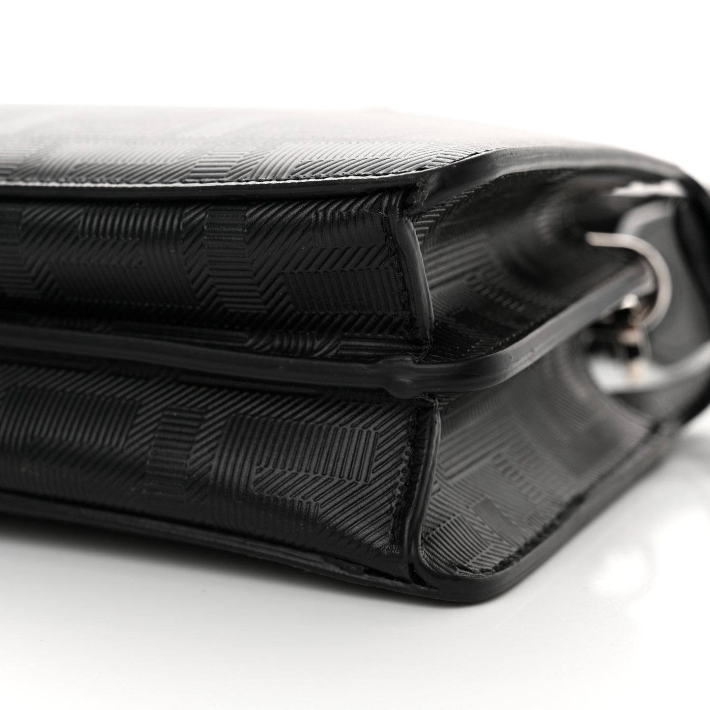 Calfskin Striped Texture FF Peekaboo I See U X Cross Satchel Black