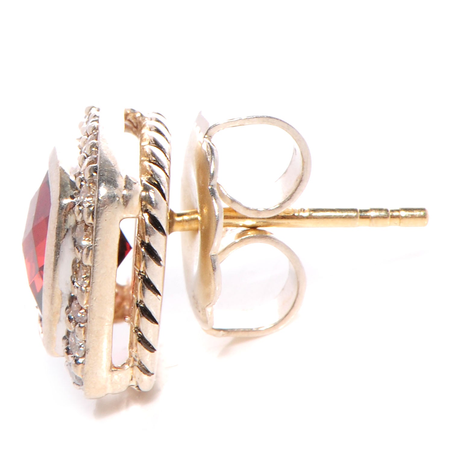 David Yurman Sterling Silver Diamond Garnet 7mm Petite Albion Earrings 3 of 5