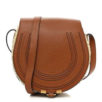 Chloe Raffia Small Grain Calfskin Small Marcie Basket Crossbody Tan 1 of 9