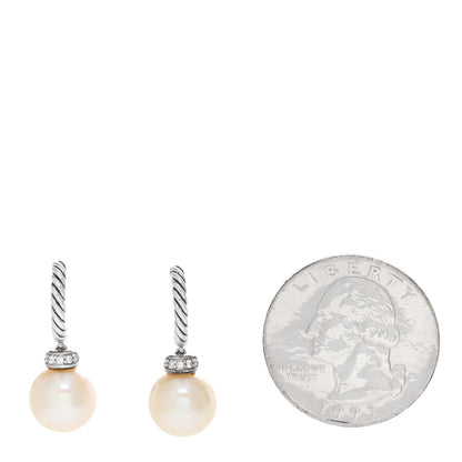David Yurman Sterling Silver Diamond Pearl 9mm Solari Drop Earrings 2 of 6