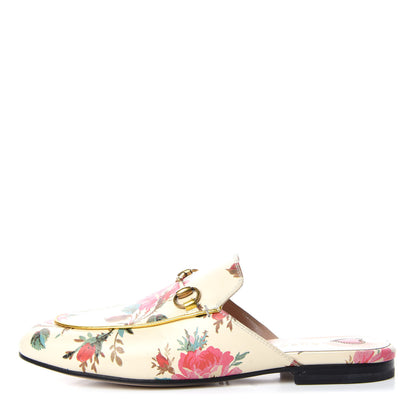 Gucci Calfskin Stamp Allover Rose Princetown Slippers 38 Beige 1 of 11