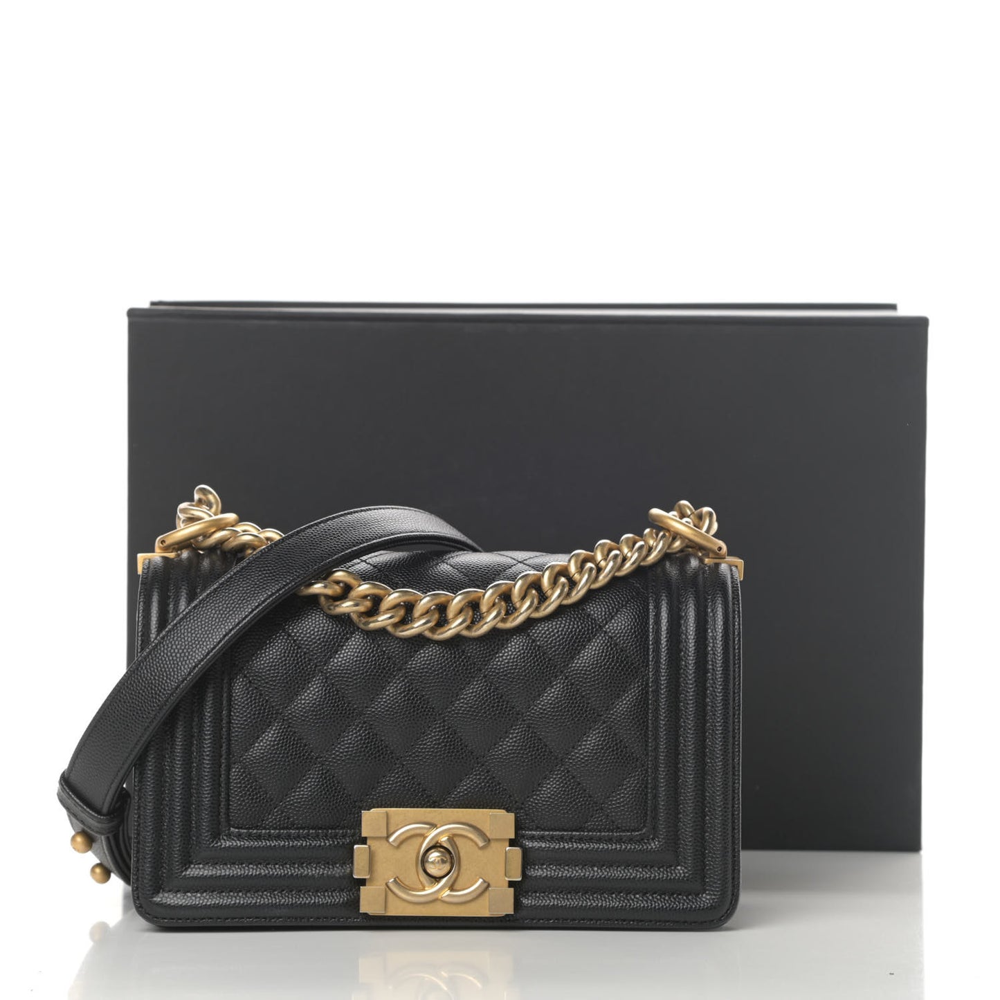 Caviar Quilted Small Boy Flap Black