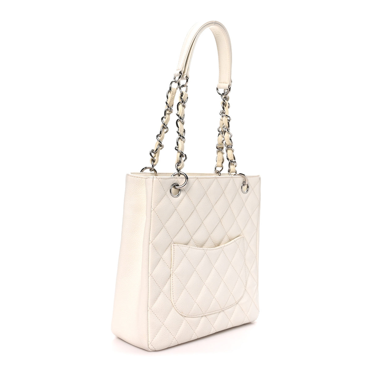 Caviar Quilted Petit Shopping Tote PST White