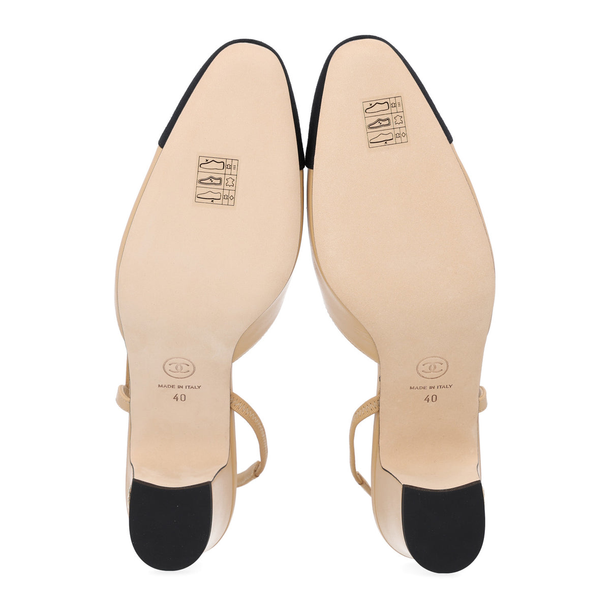 Chanel Goatskin Grosgrain Cap Toe CC Slingback Pumps 40 Beige Black 7 of 11