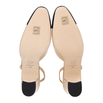 Chanel Goatskin Grosgrain Cap Toe CC Slingback Pumps 40 Beige Black 7 of 11