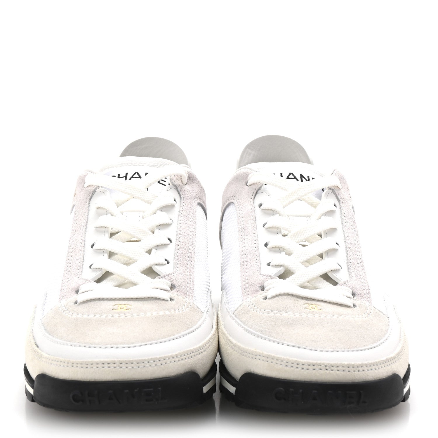 Chanel Suede Calfskin Fabric CC Sneakers 36 Light Pink White 3 of 10