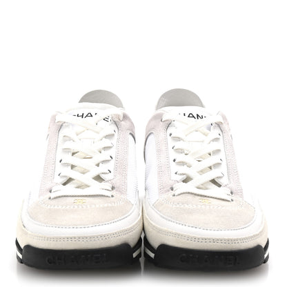 Chanel Suede Calfskin Fabric CC Sneakers 36 Light Pink White 3 of 10