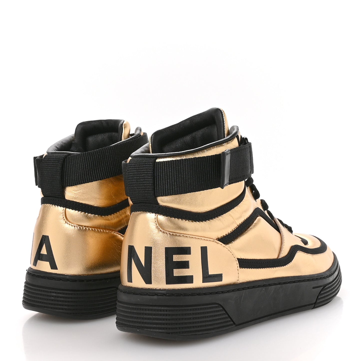 Metallic Satin Lambskin Logo High Top Sneakers 38 Gold Black