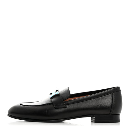 Hermes Goatskin Womens Paris Loafers 38 Black 1 of 9