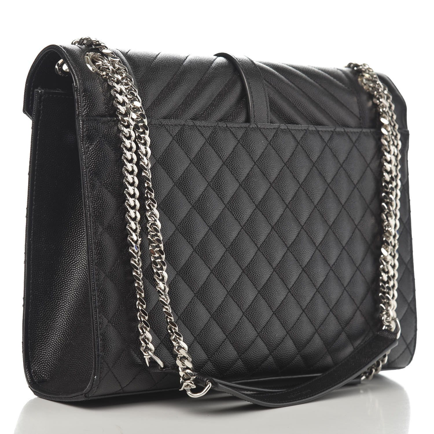 Saint Laurent Grain De Poudre Textured Mixed Matelasse Large Triquilt Monogram Satchel Black 3 of 10