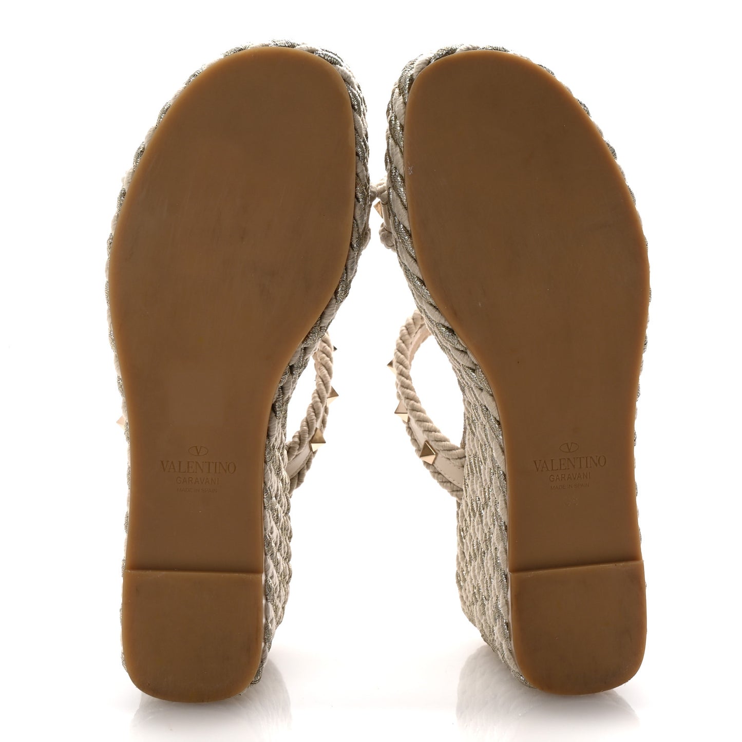 Calfskin Rockstud Torchon Espadrille Caged 25/95mm Wedge Sandals 38 Light Ivory