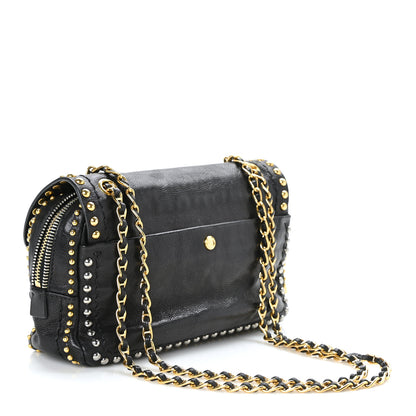 Prada Glace Calf Studded Pushlock Chain Shoulder Bag Black 3 of 8