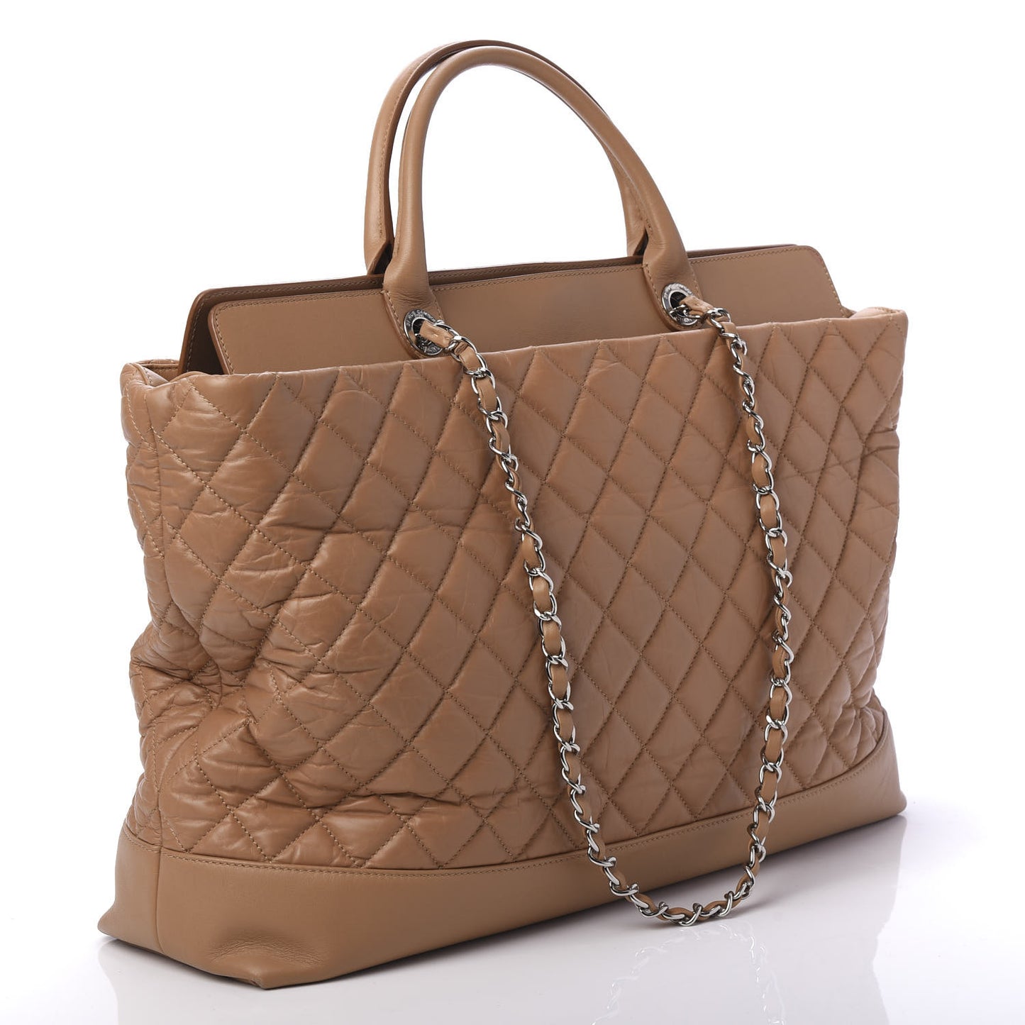 Aged Calfskin Quilted Be CC Tote Beige