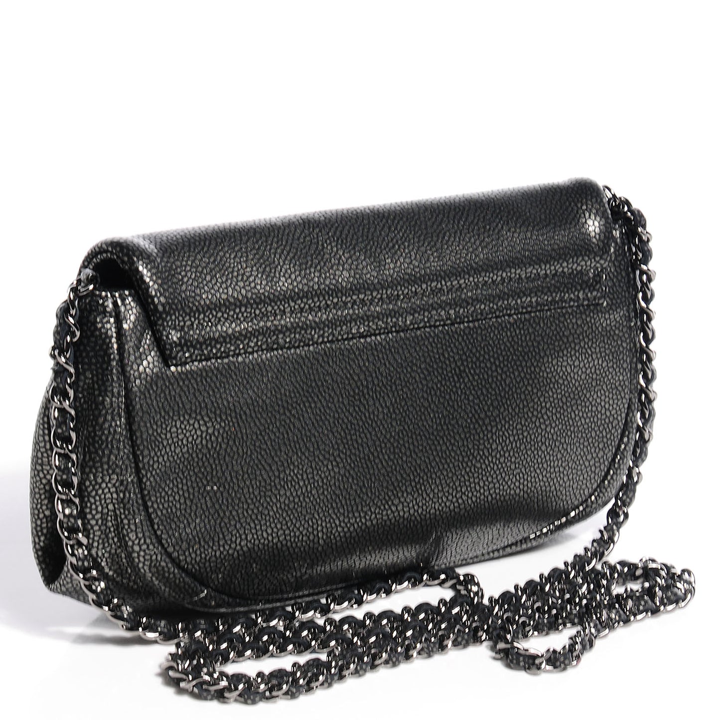 Metallic Caviar Half Moon Wallet On Chain WOC Dark Silver
