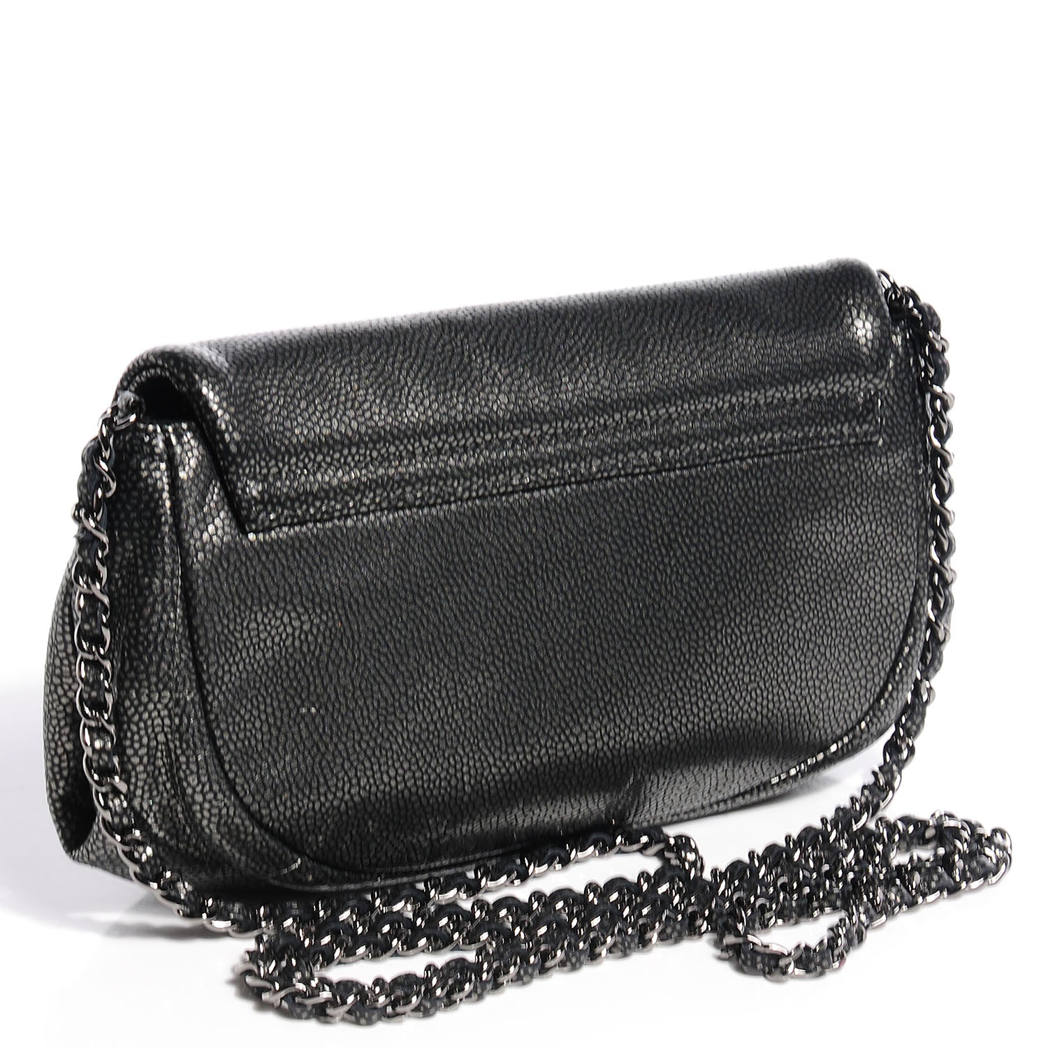 Chanel Metallic Caviar Half Moon Wallet On Chain WOC Dark Silver 3 of 7