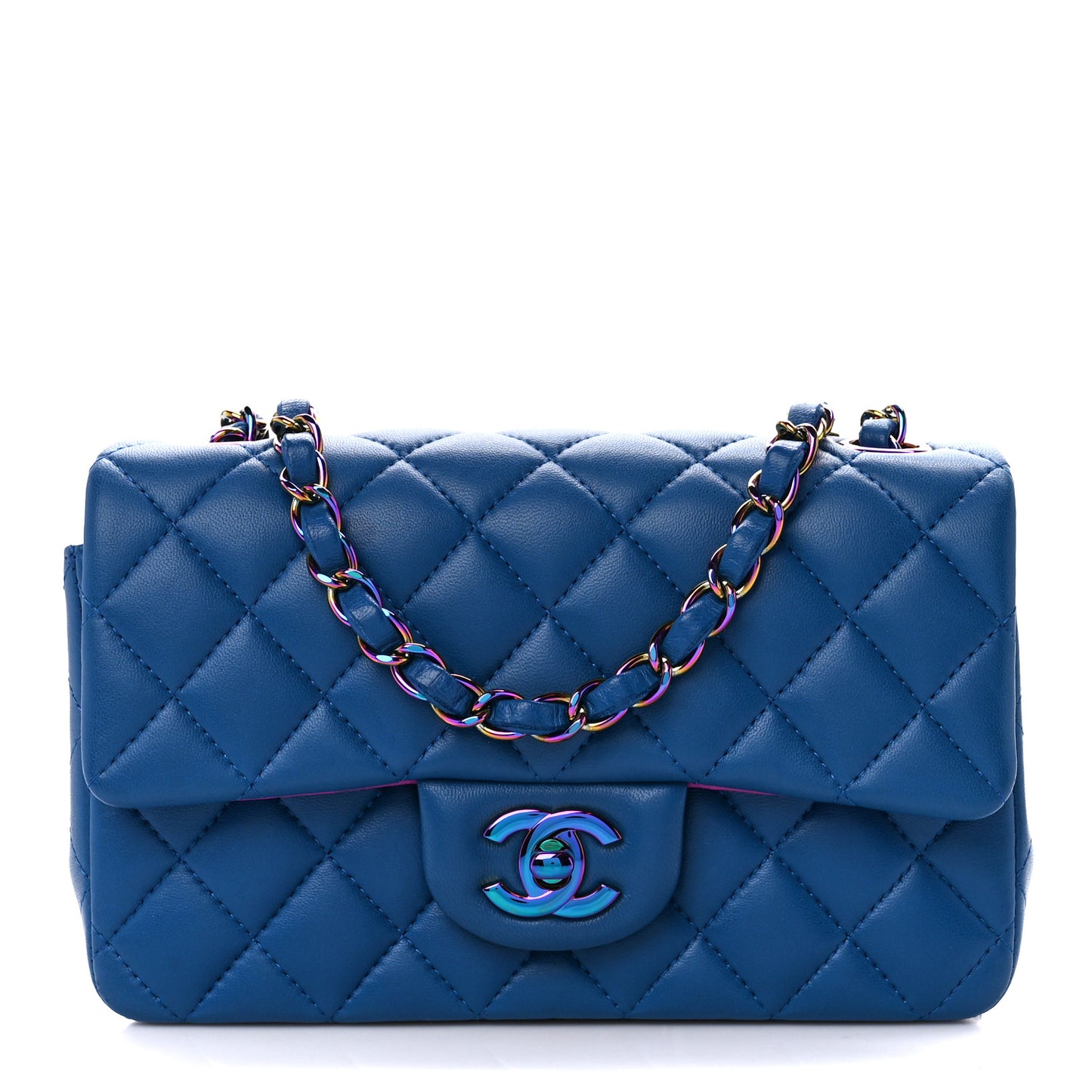 Lambskin Quilted Mini Rectangular Flap Blue Purple