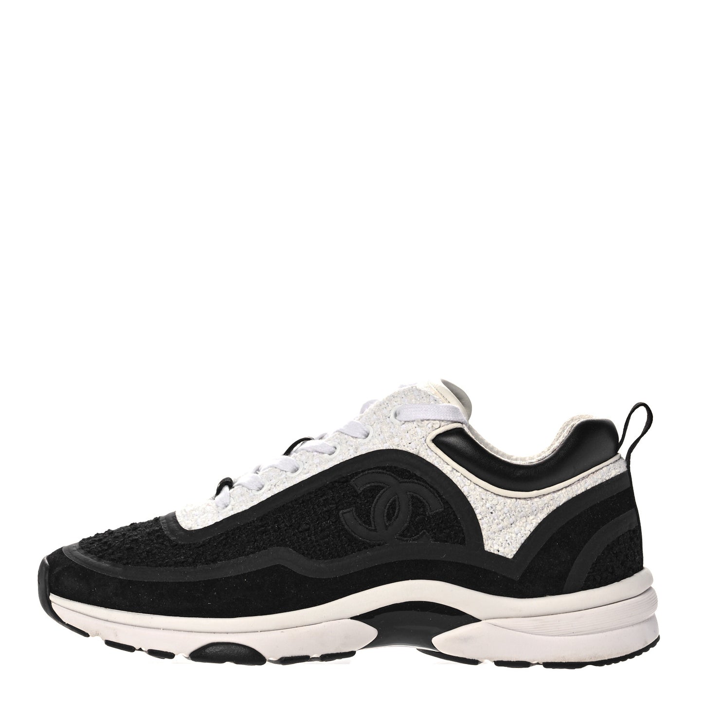 Tweed Suede Calfskin CC Sneakers 41 Black White