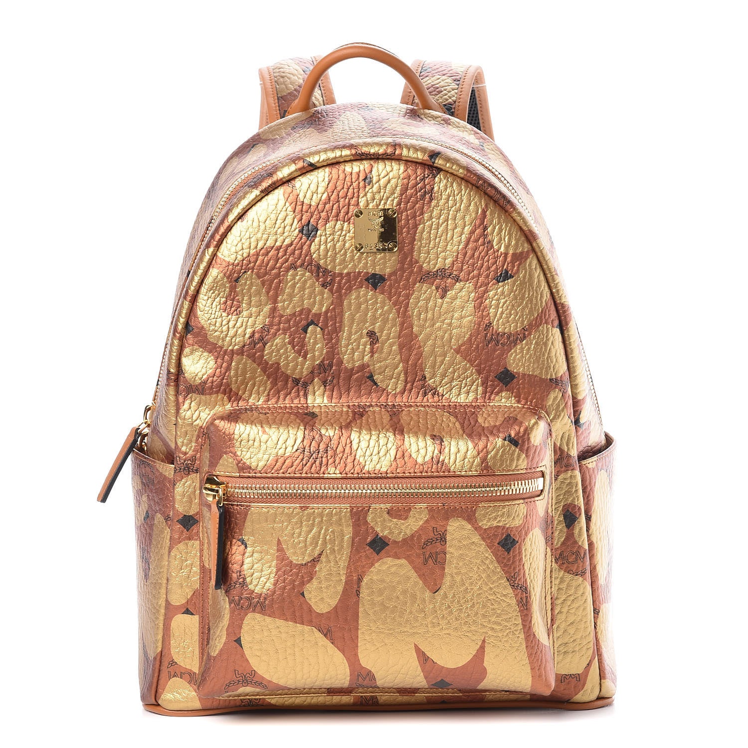 MCM Metallic Visetos Leopard Print Small Stark Backpack Cognac 1 of 9