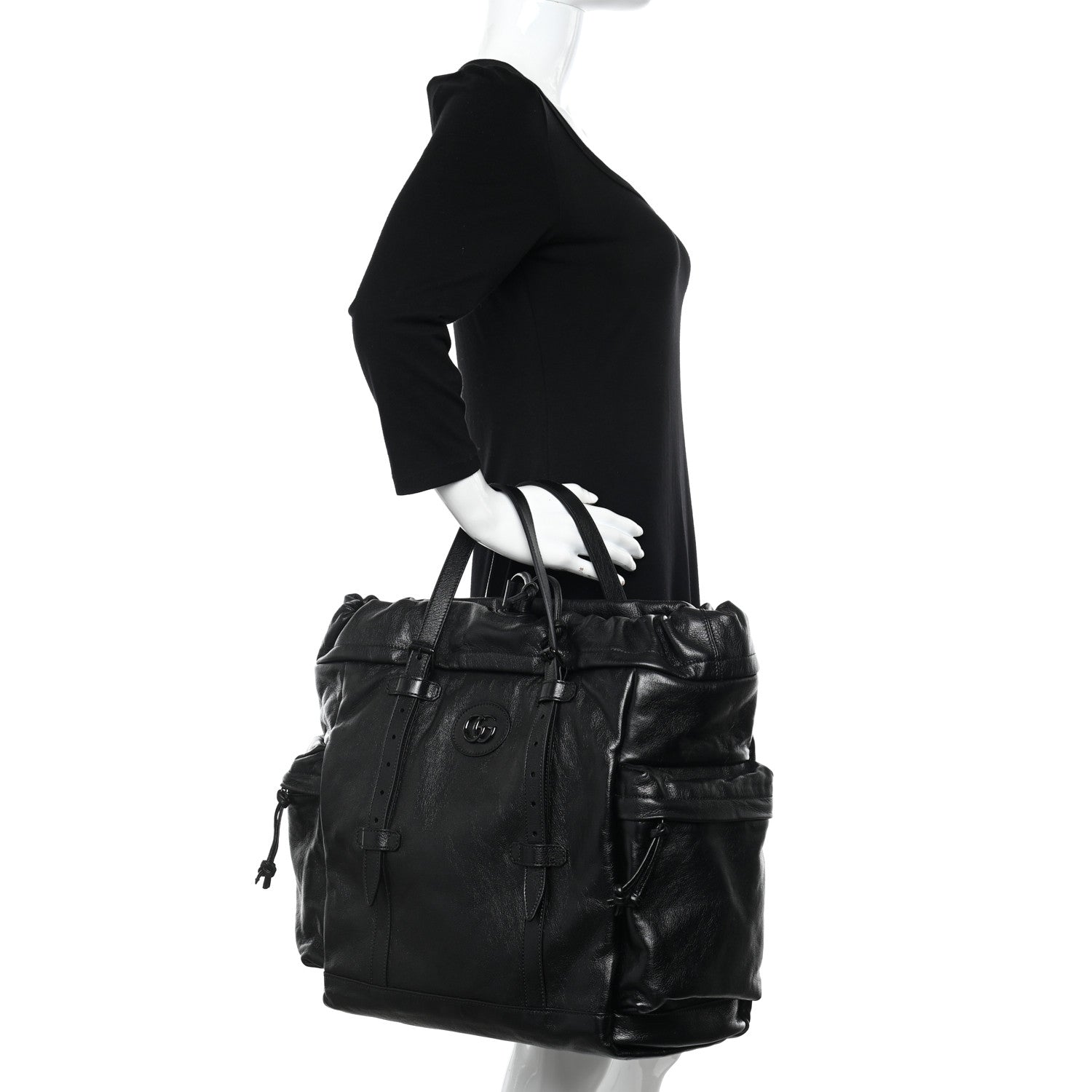 Gucci Piuma Lux Energy Monochrome Double G Drawstring Tote Black 2 of 9