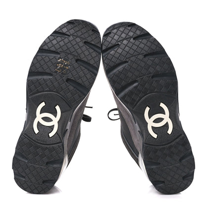 Chanel Calfskin Suede CC Sneakers 40 Black Grey 5 of 11