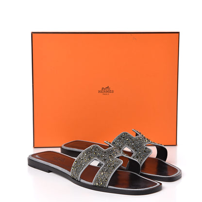 Hermes Goatskin Crystal Oran Sandals 40 Marine 9 of 9