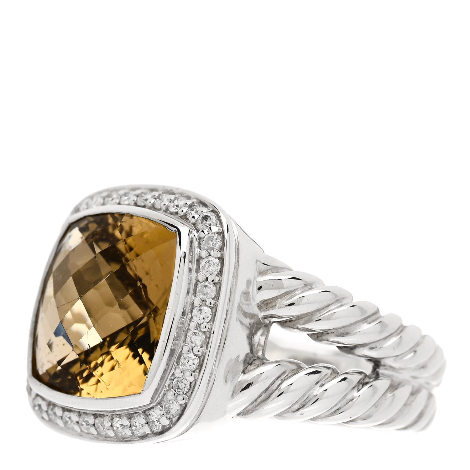 David Yurman Sterling Silver Diamond Citrine 11mm Albion Ring 54 7 3 of 5
