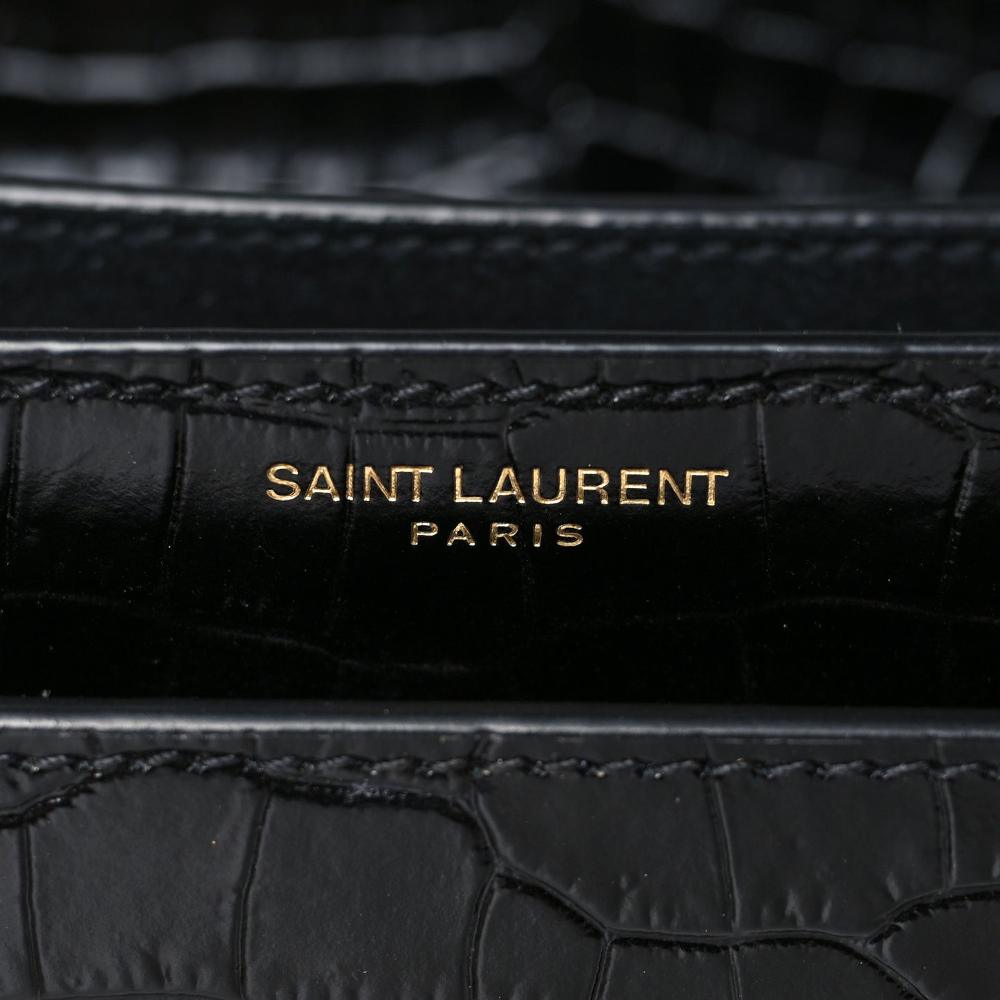 Calfskin Crocodile Embossed Medium Monogram Sunset Black