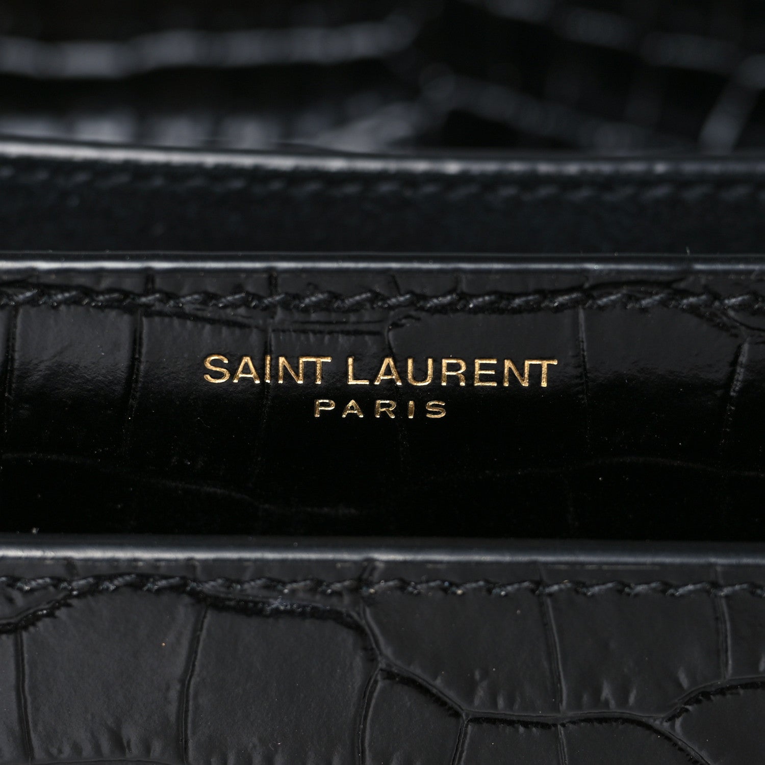 Saint Laurent Calfskin Crocodile Embossed Medium Monogram Sunset Black 5 of 7