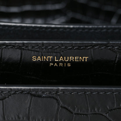 Saint Laurent Calfskin Crocodile Embossed Medium Monogram Sunset Black 5 of 7