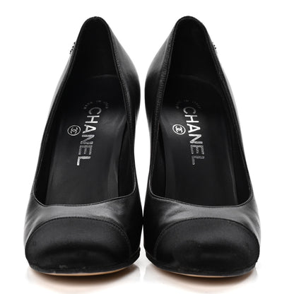 Chanel Lambskin Satin Cap Toe Pumps 37 Black 2 of 10