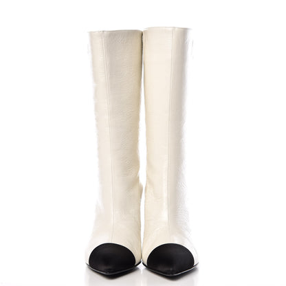 Chanel Crumpled Calfskin Satin Cap Toe Short Boots 38.5 White Black 2 of 12