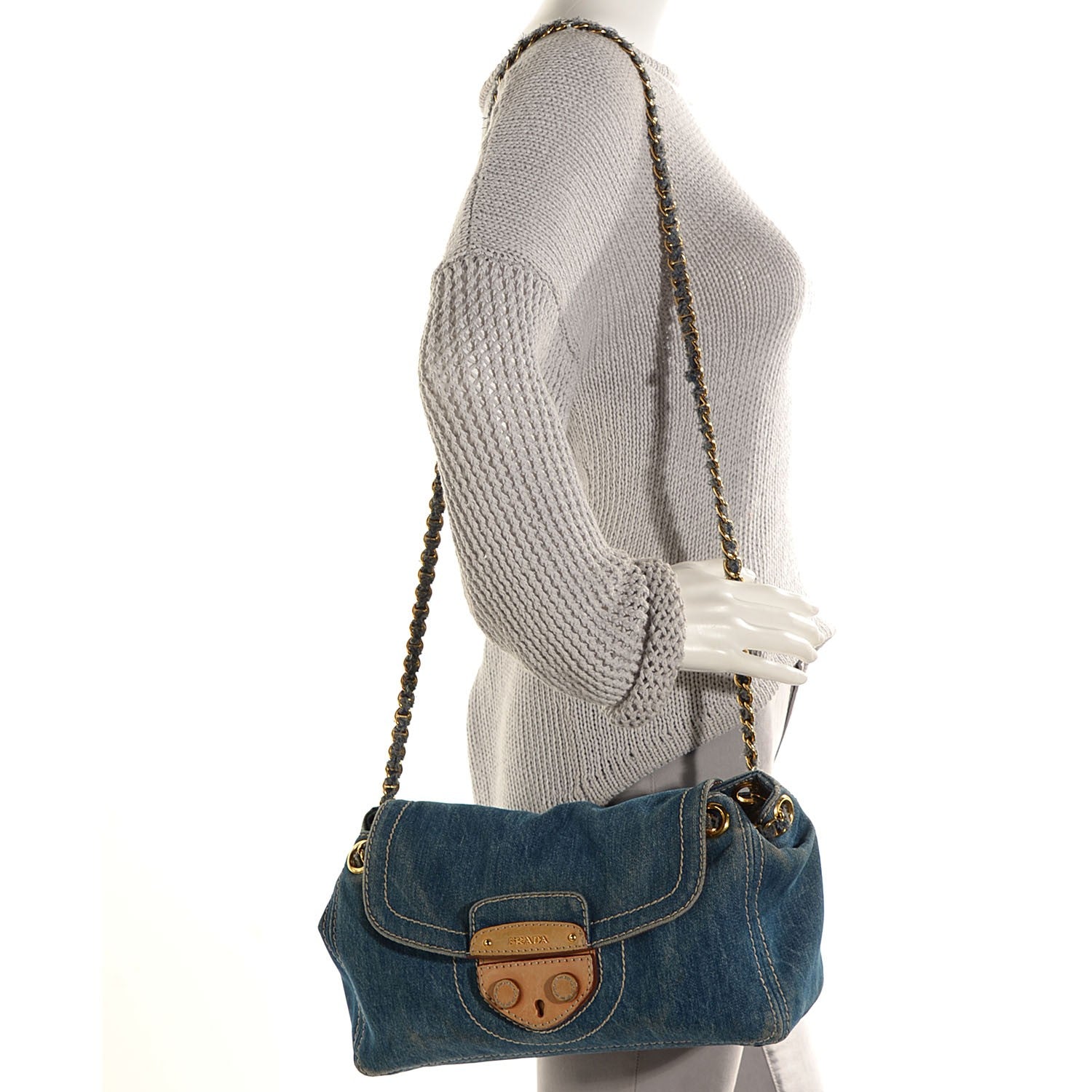 Prada Denim Shoulder Bag Avio 12 of 20
