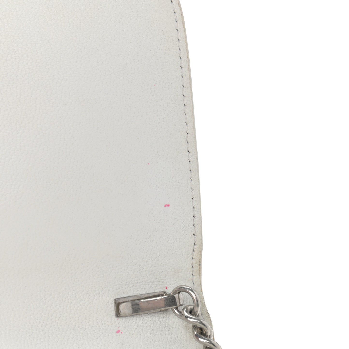 Grained Calfskin Logo Cash Phone Holder Wallet On Chain White Fluo Pink