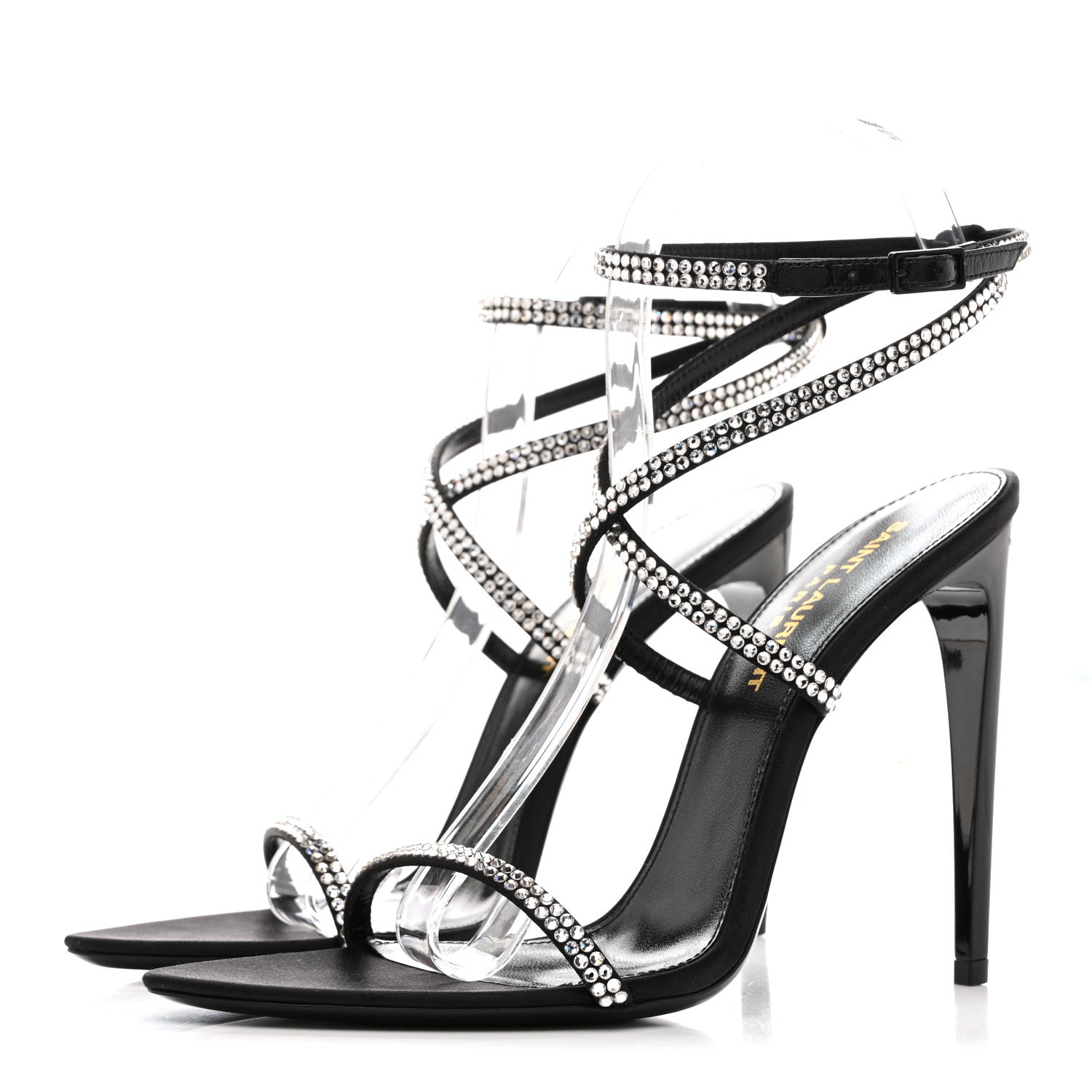 Saint Laurent Crepe Satin Crystal Satine 110 Sandals 36 Black 4 of 9