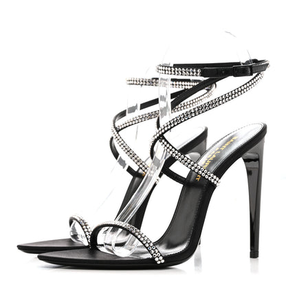 Saint Laurent Crepe Satin Crystal Satine 110 Sandals 36 Black 4 of 9