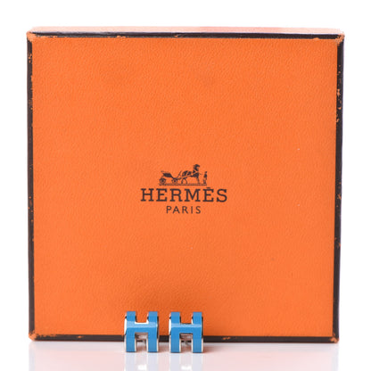 Hermes Palladium Lacquered Pop H Earrings Bleu Paradis 5 of 5