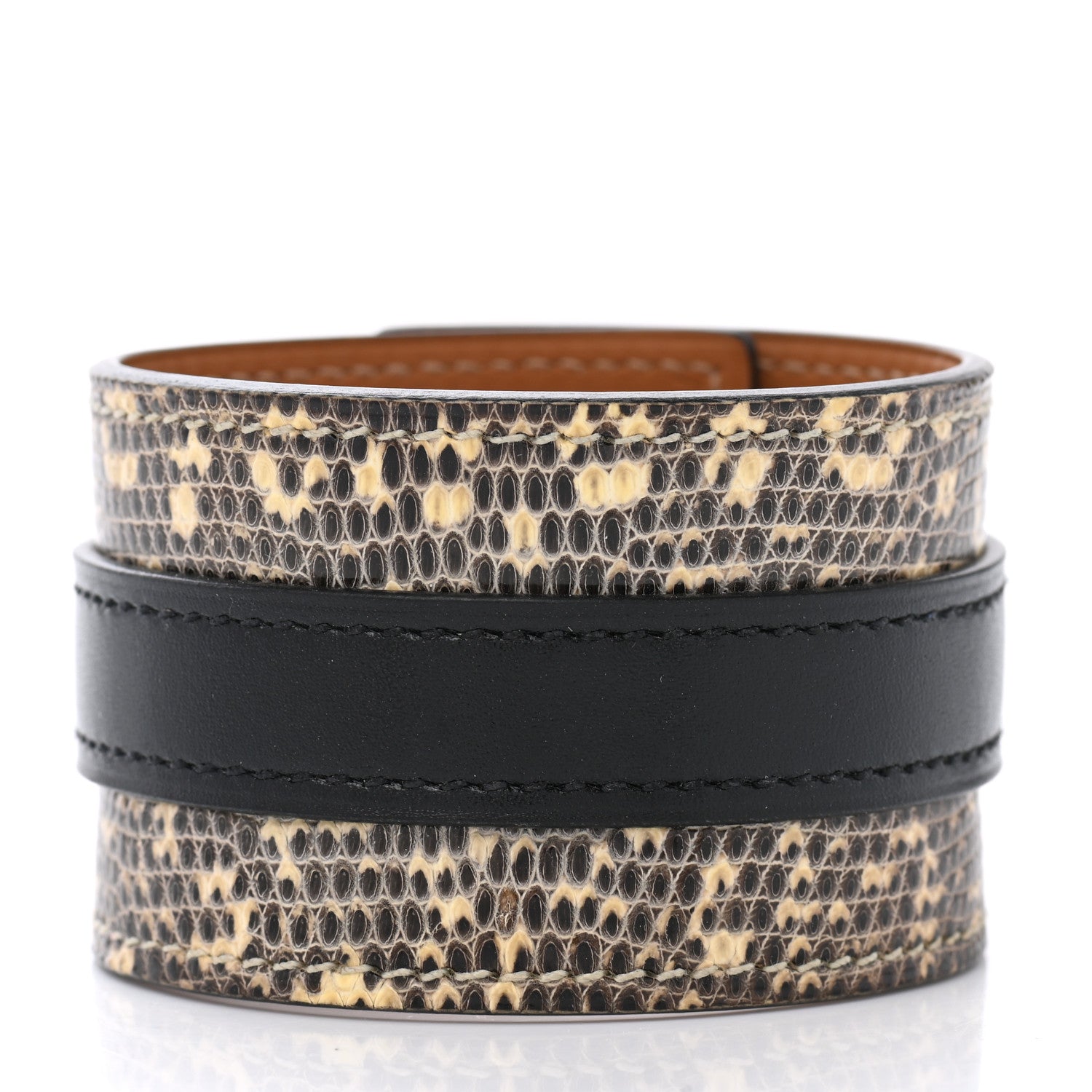 Hermes Lizard Box Manchette Drag Bracelet T3 Ombre Black 3 of 6